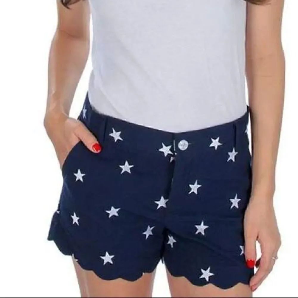 Lauren James Navy Star Scalloped Shorts Seersucker
